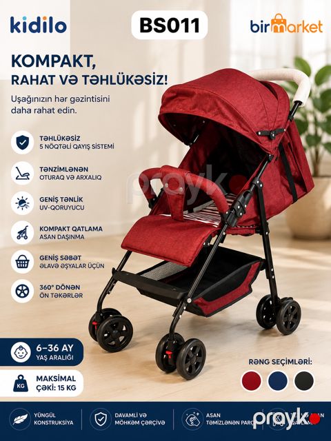 Uşaq arabası VIP088, minimal yaş 0-3, 13 kq, gəzinti, qırmızı — Bakı