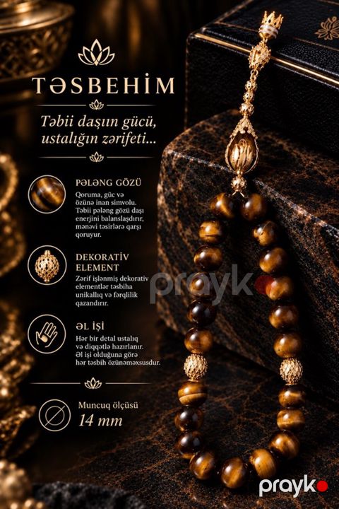 Premium Siqment Premium təsbeh olan təbii Pələng Gözü daşından — Bakı