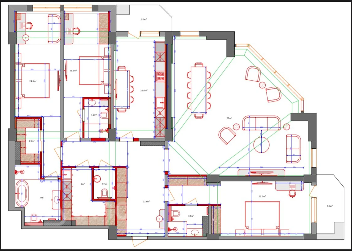 4 otaqlı mənzil, 229 m², M.Qardaşları küç — Mənzil, Bakı (8)