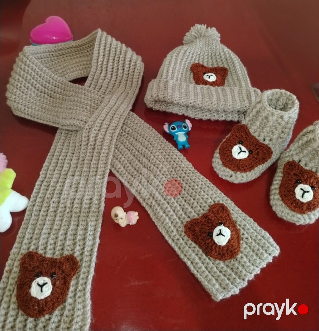 Uşaq üçün əl işi toxunma dəst - Dəst tərkibi: papaq (pomponlu), şərf — Uşaq geyimi, Siyəzən (2)
