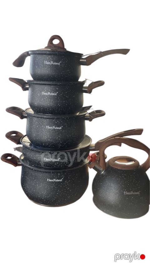 Qab-qacaq dəsti, qranit, qara, 11 parça, 16/18/20/24 sm, 3 l — Bakı