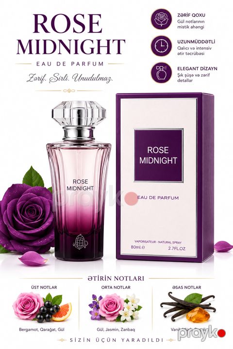 No Brand Rose Midnight qadınlar üçün ətir suyu 100 ml — Bakı