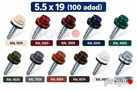 Ölçü: 5.5 x 19 Qablaşdırma: 100 ədəd Metal kiremit və profnasti̇l — Qobu