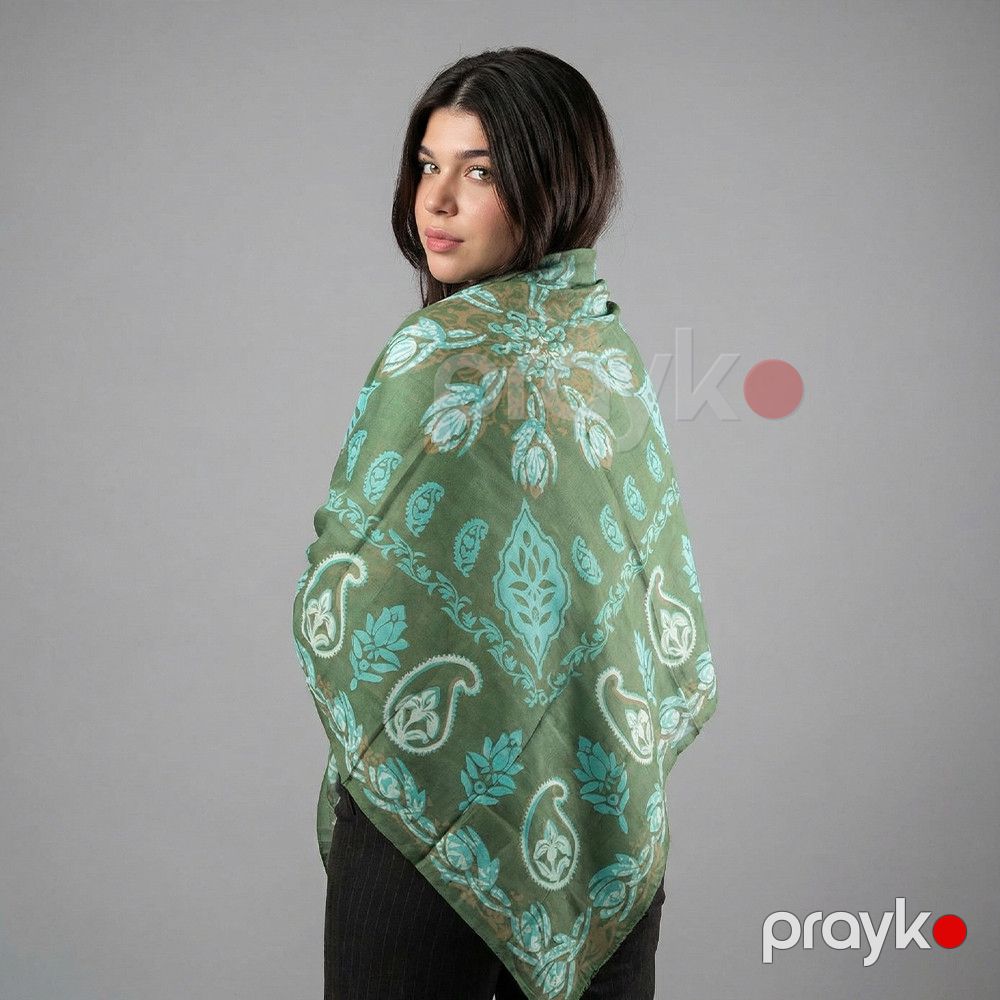 Kəlağayı Süsən S1391, ipək, yaşıl/firuzəyi, 150x150 sm — Mallar, Bakı (3)