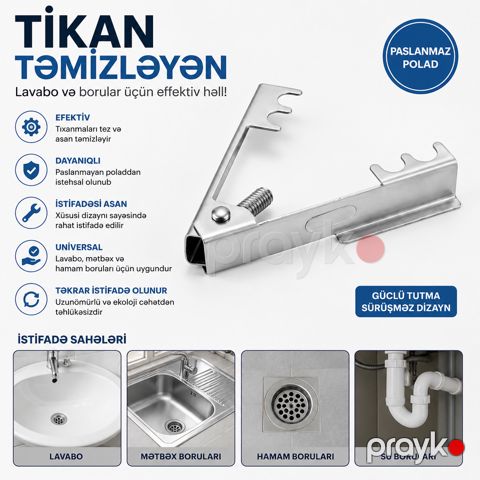 Tikan təmizləyən 2764998, paslanmayan polad, gümüşü — Bakı