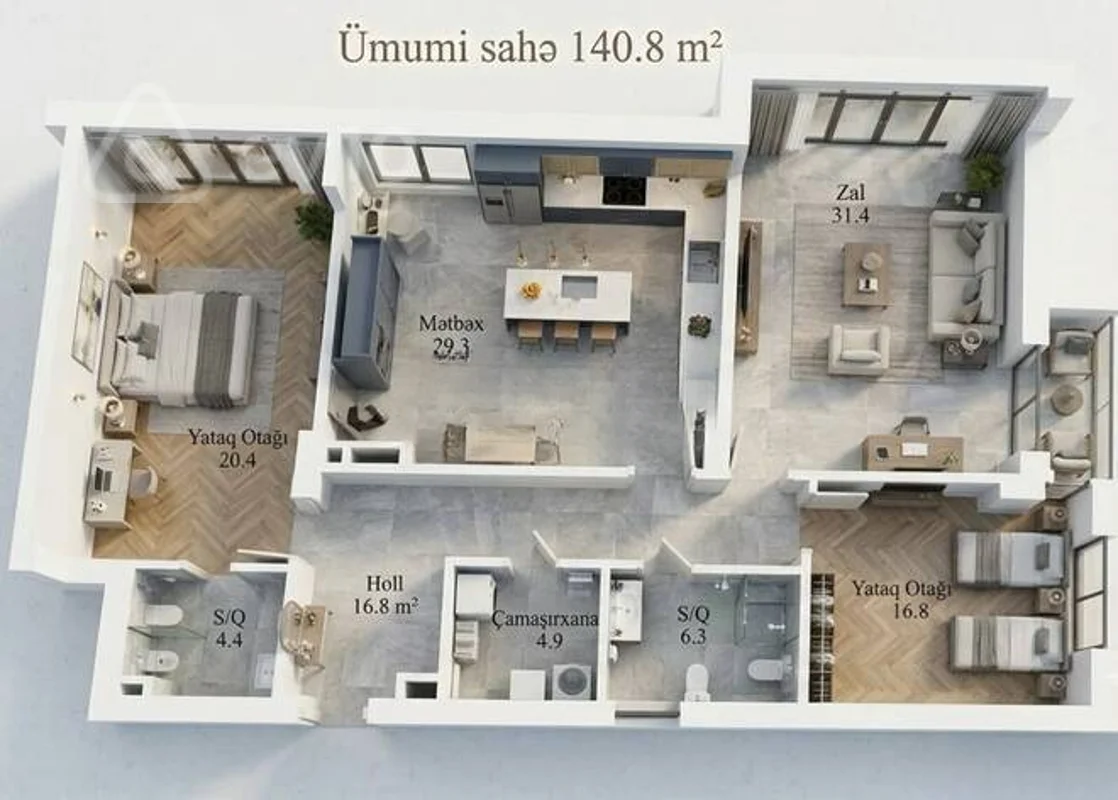 3 otaqlı mənzil, 141 m², İbrahim paşa Dadaşov küçəsi — Mənzil, Bakı (4)