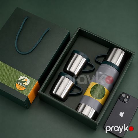 Termos krujkalar ilə 989-1, 680 ml, paslanmayan polad, boz — Bakı