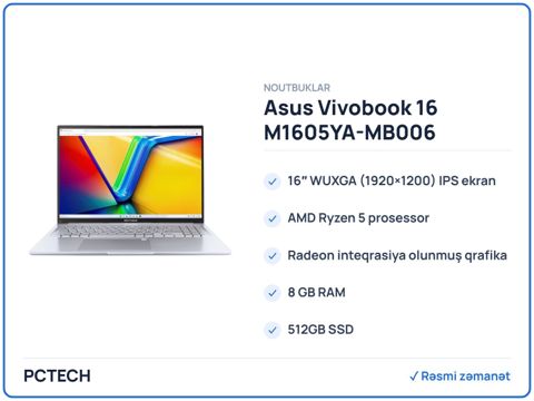Asus Vivobook 16 M1605YA-MB006 (90NB10R2-M00B30) — Bakı