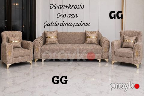 Dizayn dəsti: divan + 2 kreslo Qiymət: 650 AZN Çatdırılma: pulsuz — Bakı