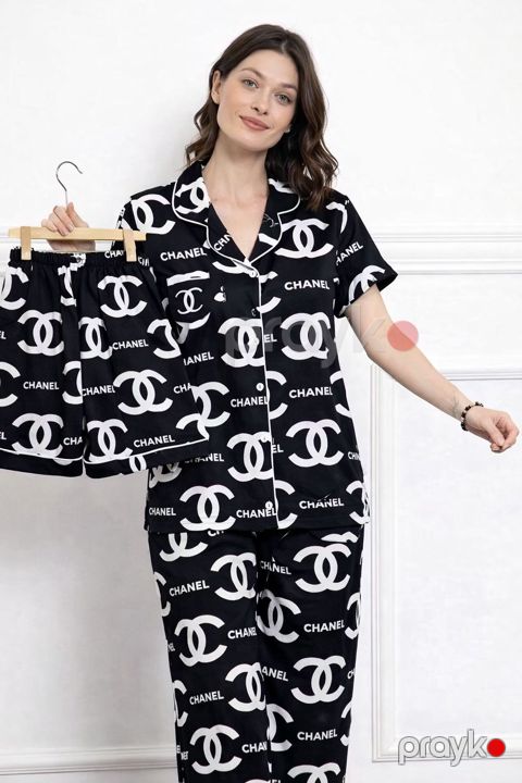 Qadınlar üçün pijama dəsti 2382689, qara, pambıq, ölçü XL — Bakı