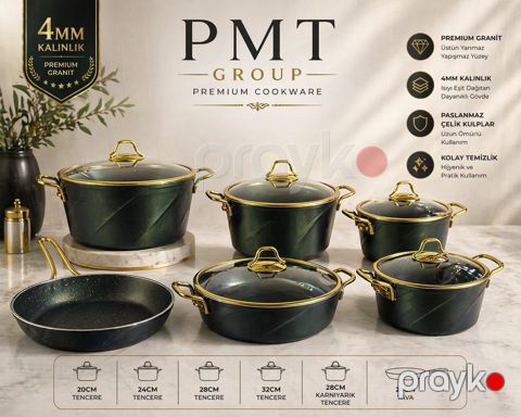 Yemək hazırlaması üçün qab-qacaq dəsti PMT 14570_7, qranit, yaşıl, 20/24/28/32 sm, 11 parça — Bakı