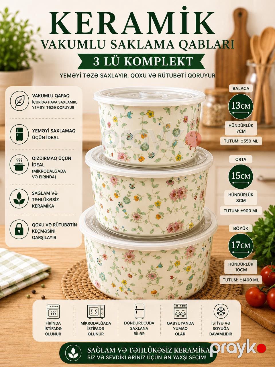 Qida saxlama konteyner dəsti No brand, Dairə, 1000/400/500 ml, Keramika — Mallar, Bakı (2)