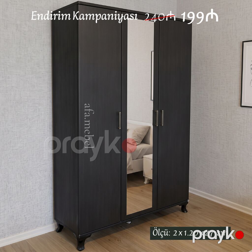 Üç qapılı dolablar təmiz laminatla Qiymət 199₼ Ölçü 2 x 1.20 — Şkaflar, Bakı (2)