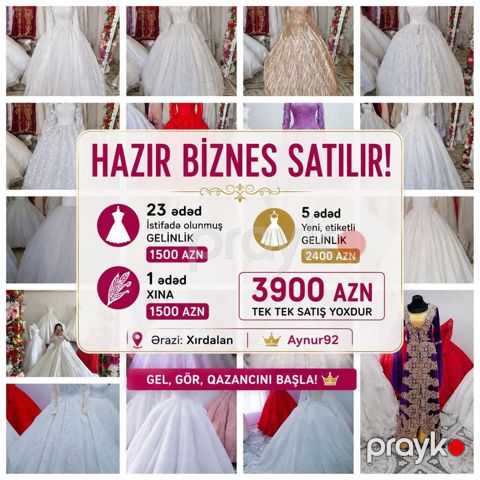 Hazır gəlinlik biznesi satılır - 23 ədəd işlənmiş gəlinlik - 1 ədəd — Bakı