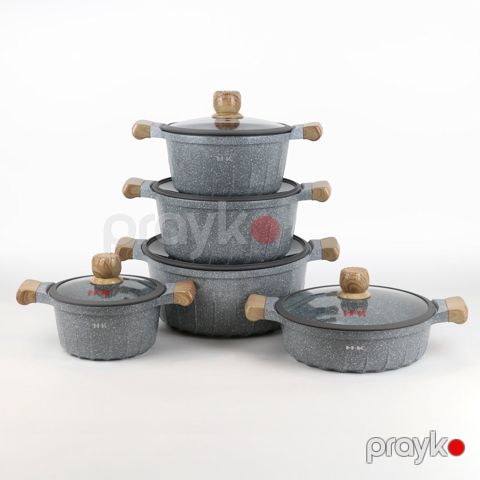 Yemək hazırlanması üçün digər qab-qacaq HK Qazan dəsti, 10 parça, qranit, 20/24/28/32 sm, boz - KahnSport0921014 — Bakı
