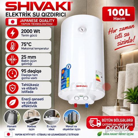 Shıvakı elektrik su qızdırıcısı 100 L – 2000 W — Bakı