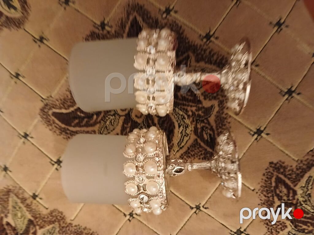 Bəzəkli şam şamdanları dəsti (2 ədəd) - Material: buzlu şüşə giliz və — Eviniz üçün ətirləri, şamlar və şam tutacaqları, Bakı (3)