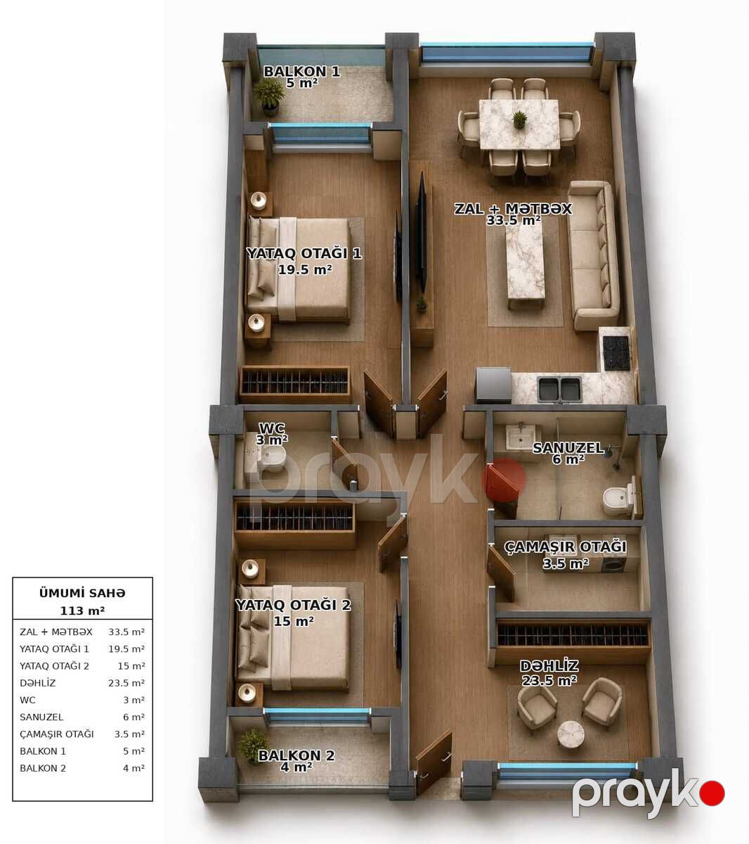 Satılır 3 otaqlı yeni tikili 113 m² — Mənzil, Bakı (5)