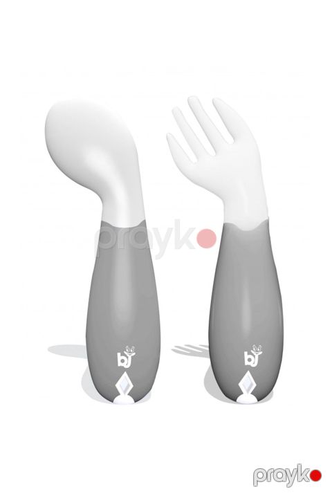 Qaşıq və çəngəl dəsti Babyjem plastik, boz, 2 əd — Bakı