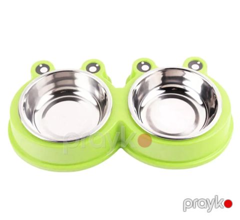 İtlər və pişiklər üçün yem qabı Zoolife Frog, plastik/metal, yaşıl — Bakı