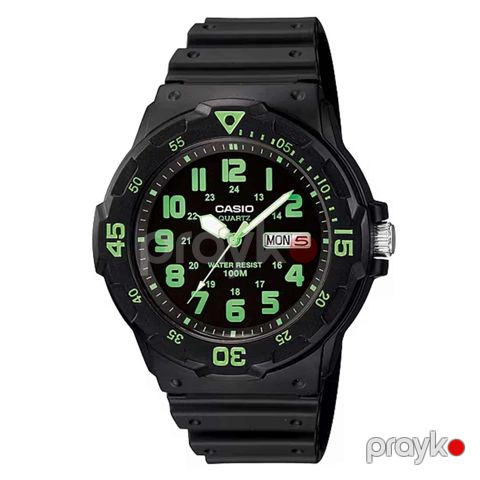 Qol saatı Casio MRW-200H-3BVDF, qara korpuslu, yaşıl rəqəmləri olan, hərbi üslublu və funksional idman saatı - 4971850907183 — Bakı