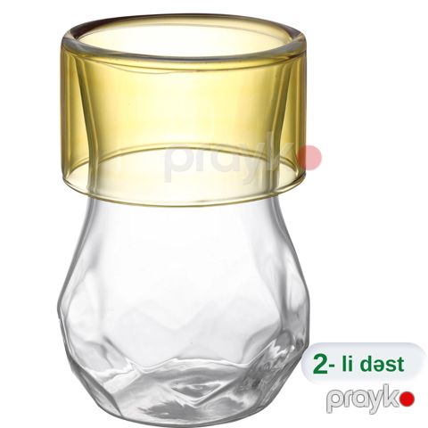 Armudu stəkan dəsti Aramoro Lysora, şüşə, şəffaf/sarı, 140 ml, 2 əd — Bakı