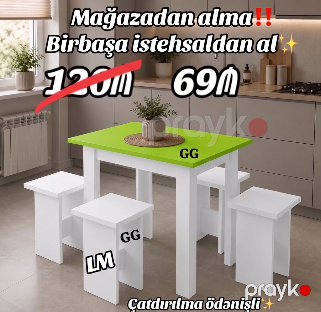 Masa + 4 Taburetka Yeni və sifarişlə. Çox səmərəli və keyfiyyətli — Masalar və stullar, Bakı (2)