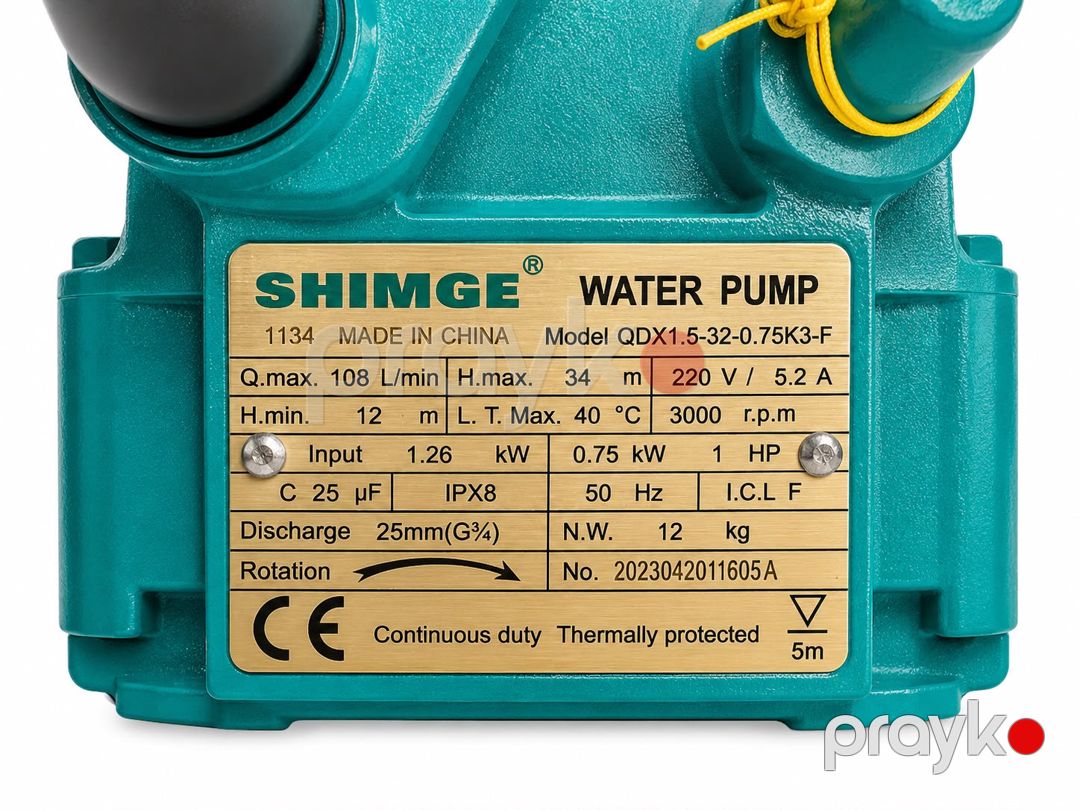 Salınan nasos Shimge QDX1.5-32-0.75L3-1134, mərkəzdənqaçma, 750 Vt, 34 m, 108 litr/dəq — Mallar, Bakı (2)