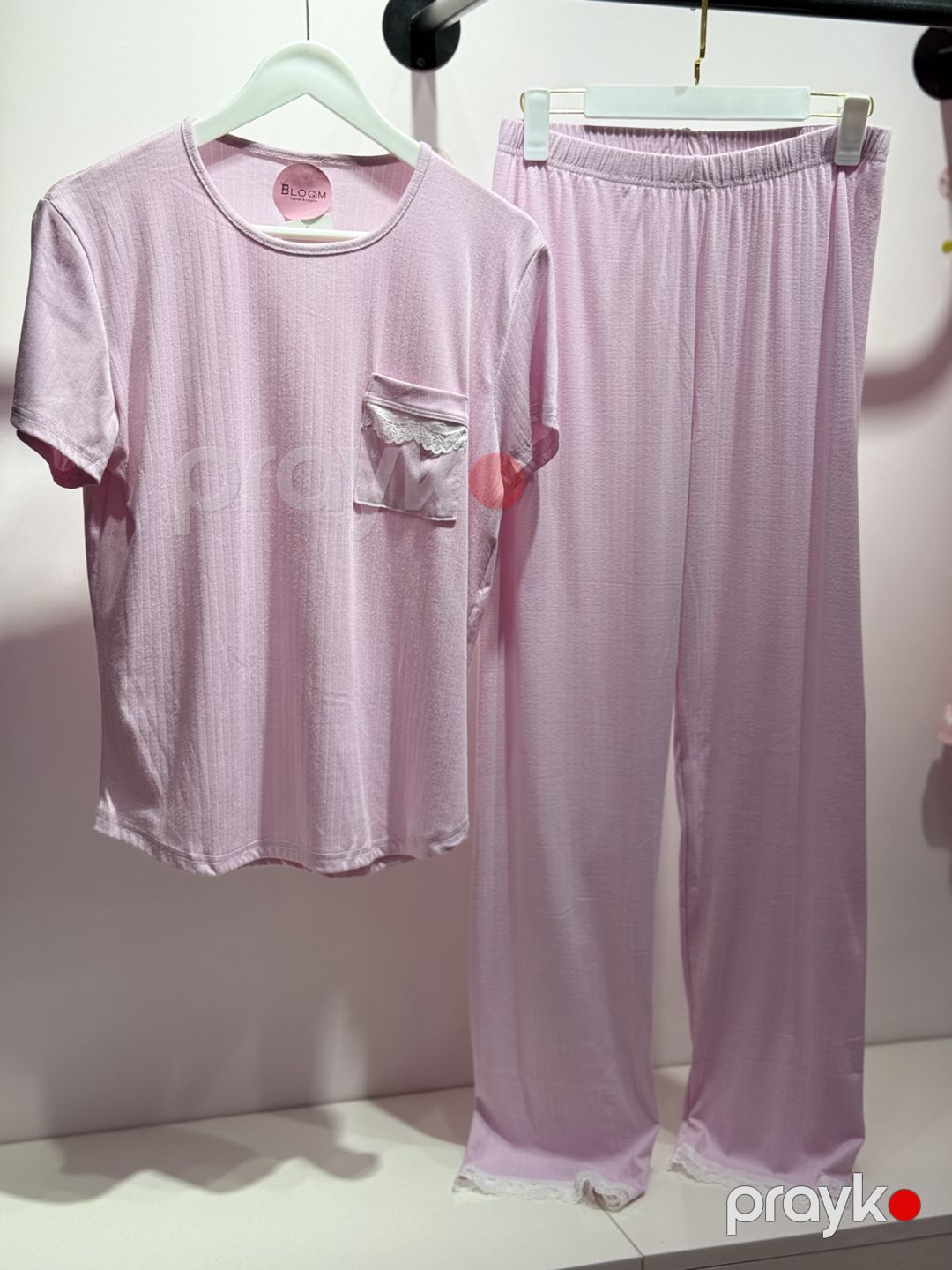Qadınlar üçün şalvarlı pijama dəsti B-87, çəhrayı, viskoz/elastan, ölçü S/M — Mallar, Bakı (2)