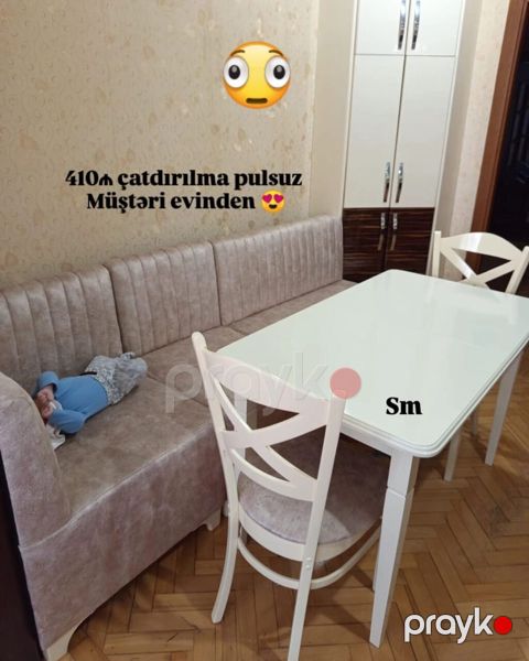 Mətbəx üçün künc dəsti - Künc divan: parça üzlü, yumşaq oturacaq, dik