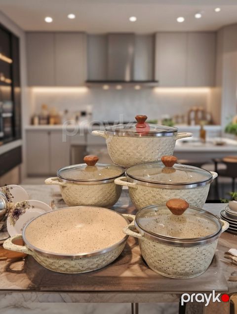 Qab-qacaq dəsti, qranit, krem, 10 parça (2444489) — Bakı