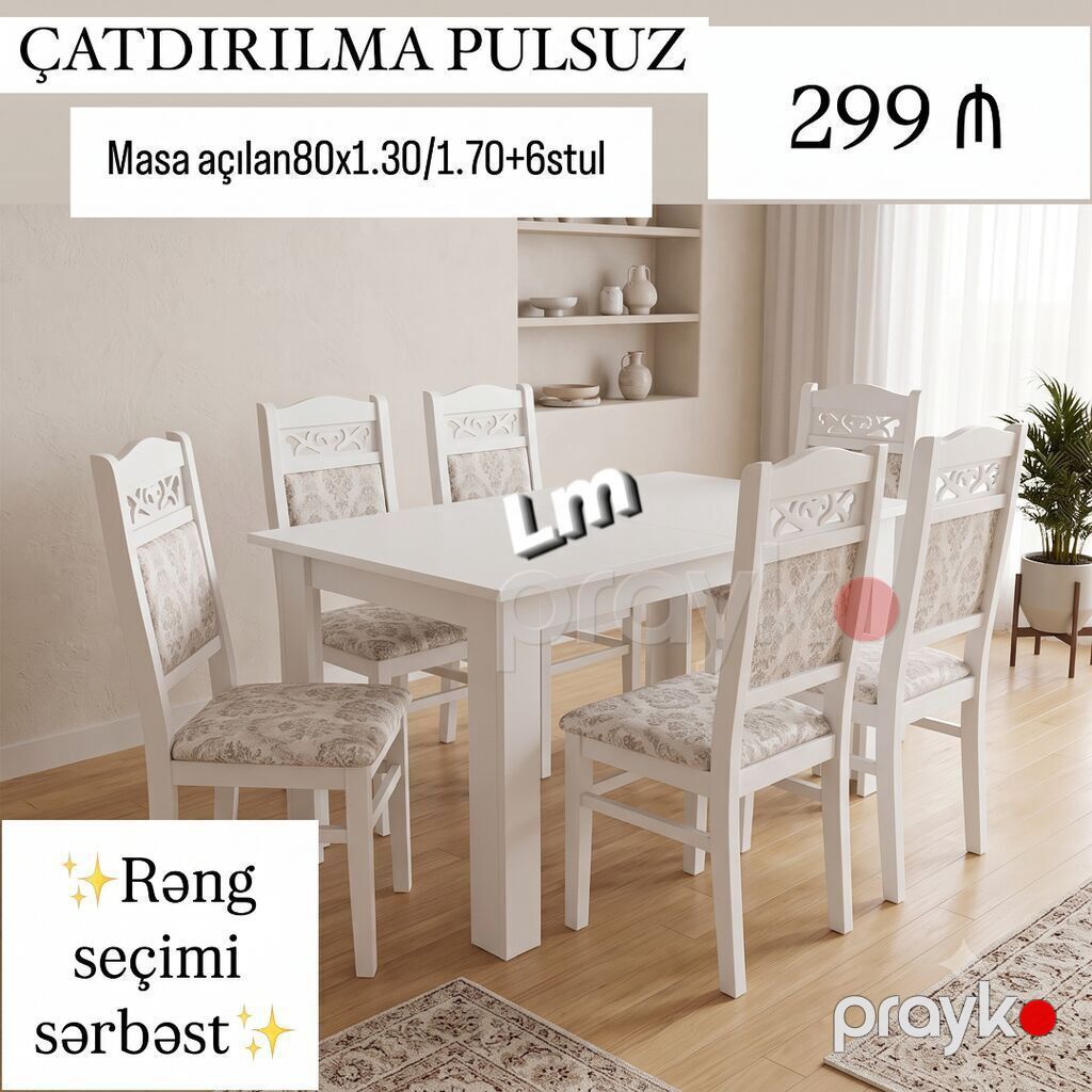 Masa dəsti Masa +6 Stull Masa açılan 80x1.30/1.70+6stul: 299₼ — Masalar və stullar, Bakı (2)