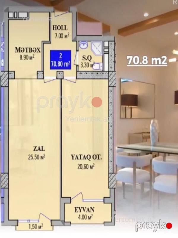 Satılır 2 otaqlı Bina evi menzil (Yeni tikili), 72 m², Nəsimi rayonu — Mənzil, Bakı (3)
