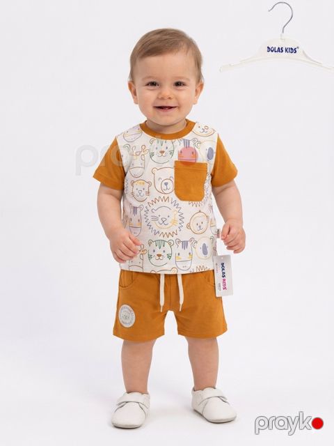 Oğlanlar üçün şortlu dəst 2391304, qəhvəyi, pambıq, ölçü 12-18 ay — Bakı
