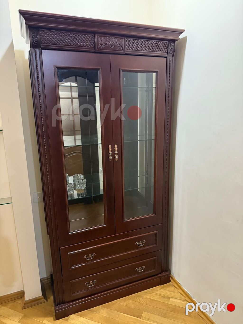 Klassik üslubda vitrin şkaf - Material: massiv ağac (tünd qəhvəyi — Şkaflar, Bakı (2)