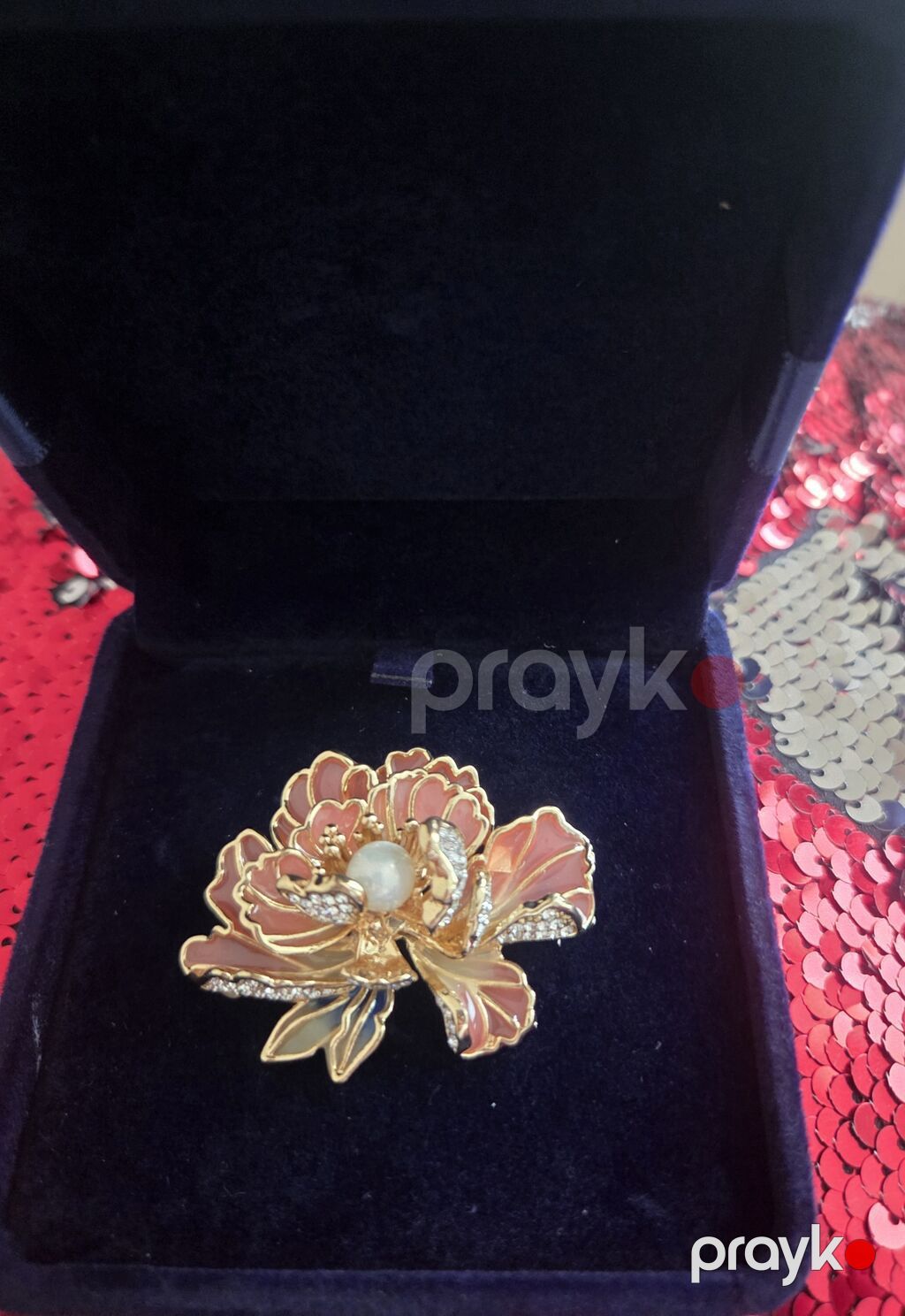 Gül formalı qaşlı broş çəhrayı-şaftalı tonlarında emaillı — Broş, Bakı (3)