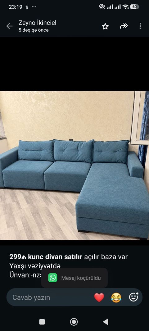 *299₼ kunc divan satılır* açılır baza var Yaxşı vəziyyətdə Ünvan:-nzs — Aişə Xanım — Sofas