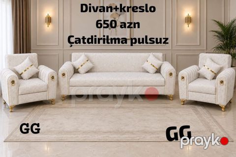Divan və kreslo dəsti - Tərkib: 1 divan + 2 kreslo, dekorativ — Bakı