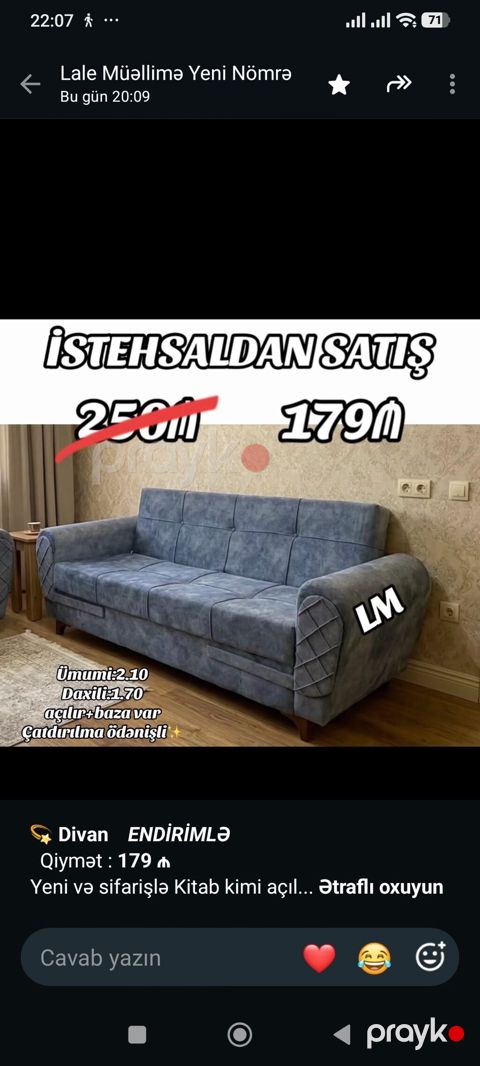 *Divan* _*Endirimlə*_ Qiymət *179 Yeni və sifarişlə — Bakı