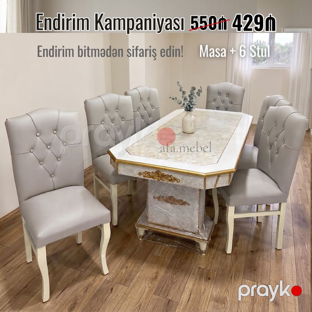 Masa + 6 Stul desti Endirimde 550 azn yox cəmi 429azn Masa ölçü 93×2 — Masalar və stullar, Bakı (4)