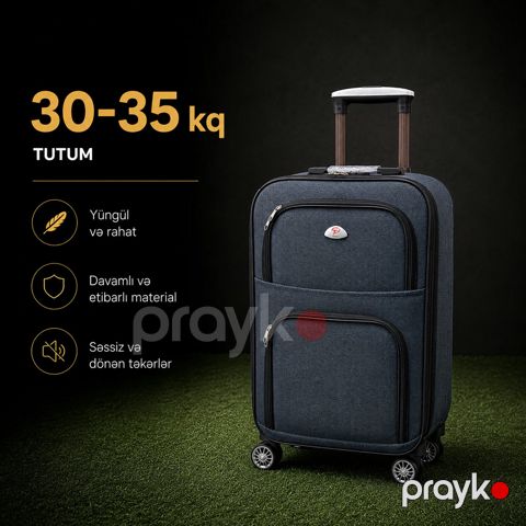 Çamadan 4 təkərli, tünd boz, parça, ölçü 3XL — Bakı