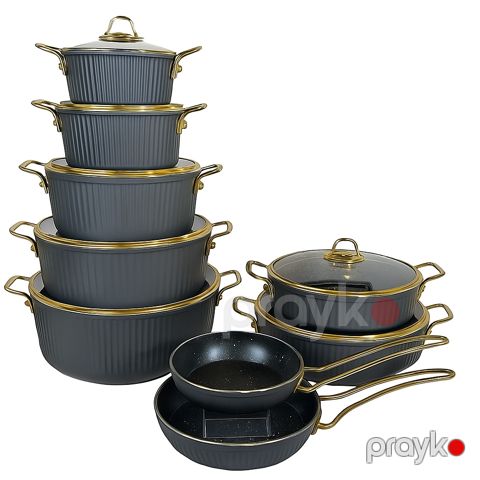 Qab-qacaq dəsti Eviz Gold Plus, qranit, boz, 14 parça — Bakı