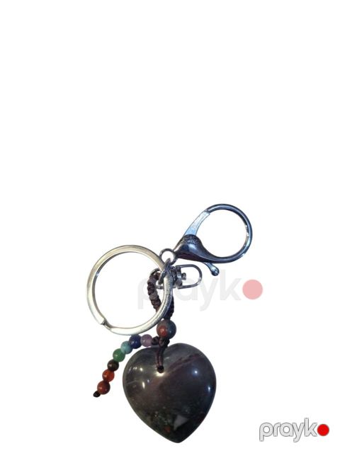 Brelok Çakra daşları və Heliotrop, ürək formalı, yaşıl, qırmızı, qəhvəyi, gümüşü, metal və muncuq, Heliotrop daşı - SH-1935 — Bakı