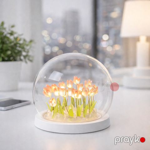 Masaüstü LED lampa Tulips, şüşə, ağ/şəffaf — Bakı