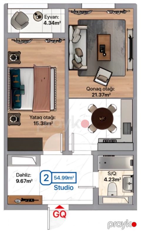 2-otaqlı yeni tikili, Xırdalan ş., 55 m² — Xırdalan