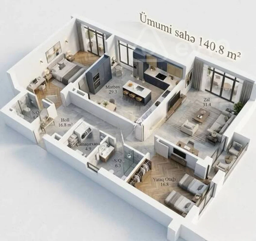 3 otaqlı mənzil, 141 m², İbrahim paşa Dadaşov küçəsi — Mənzil, Bakı (3)