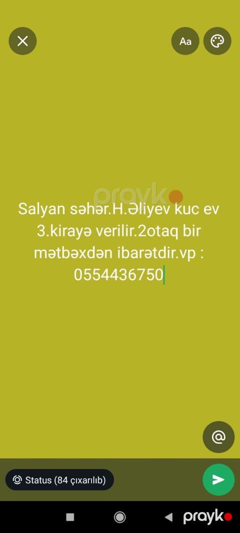 Kirayə mənzil – Salyan şəhəri, H.Əliyev küçəsi Plan: 2 otaq + — Salyan