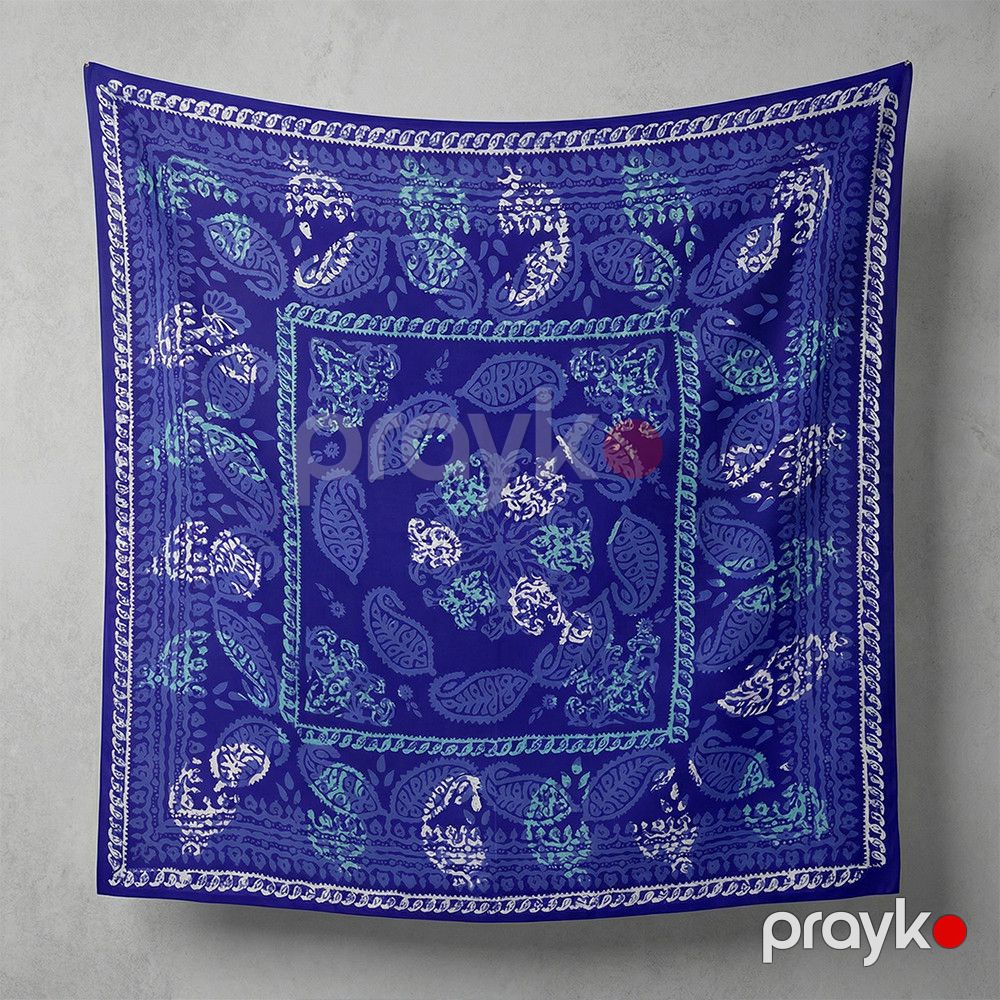 Kəlağayı Süsən S074, ipək, göy, 150x150 sm — Mallar, Bakı (2)