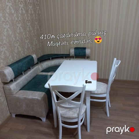 Mətbəx üçün künc dəsti - Dairəvi künc divanı: ikirəng (tünd yaşıl və