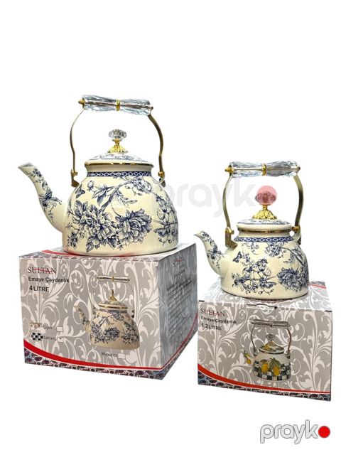Çaydan dəsti Sultan 3333, paslanmayan polad, bej/mavi, 1200/5000 ml — Bakı